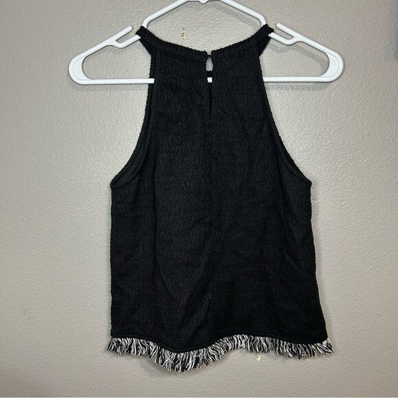 Zara Trafaluc black tweed halter top with fringe hem women's size small - Picture 6 of 8